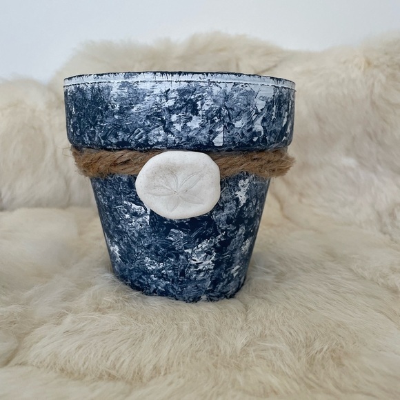 Navy and White Coastal Terra Cotta Planter - Picture 1 of 4